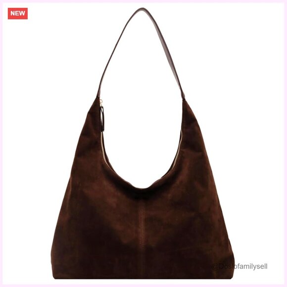 Handbags - Slouchy Suede Shoulder Bag Crescent Tote Work Travel Purse Minimal Chic